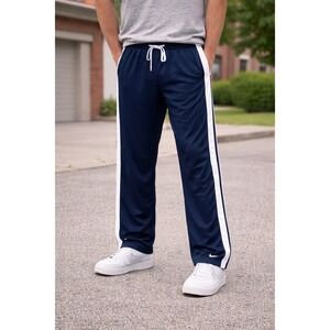 Vtg Nike Track Pants Mens Medium Navy Blue White Stripe Athletic Joggers Y2K